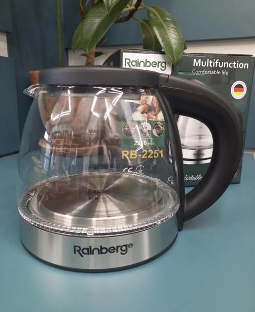 Электрочайник Rainberg RB-2251 стеклянный с LED подсветкой 1 л 2200 Вт Черный (2676726768)