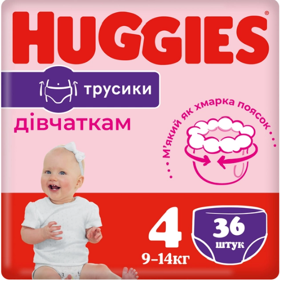 Підгузки Huggies Pants 4 від 9 до 15 кг GIRL 36 шт. (5029053564258)