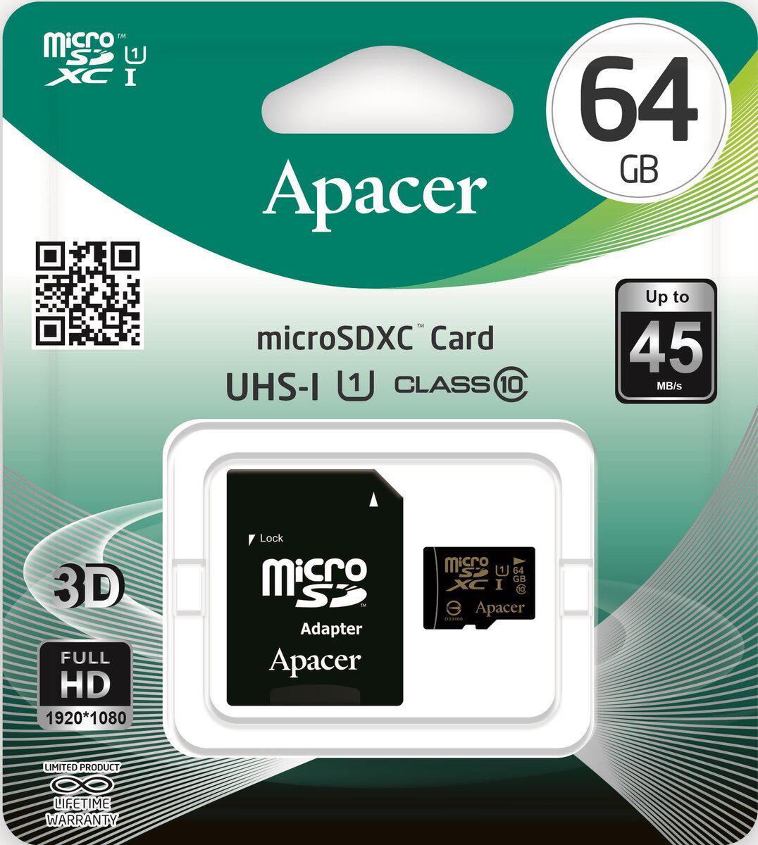 Картка пам'яті Apacer class 10 adapter SD 64Gb