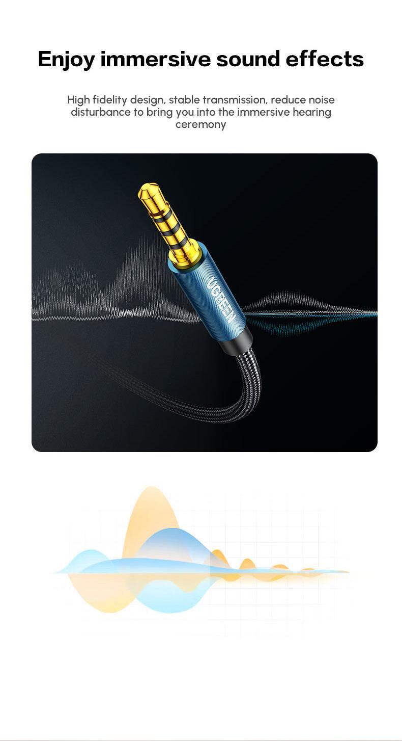 Аудіокабель з підтримкою мікрофона UGREEN 5 м в нейлоновому обплетенні позолочені конектори Hi-Fi звук 5 м Синьо-чорний (60636) - фото 4 Аудіокабель з підтримкою мікрофона UGREEN 5 м в нейлоновому обплетенні позолочені конектори Hi-Fi звук 5 м Синьо-чорний (60636) - фото 4