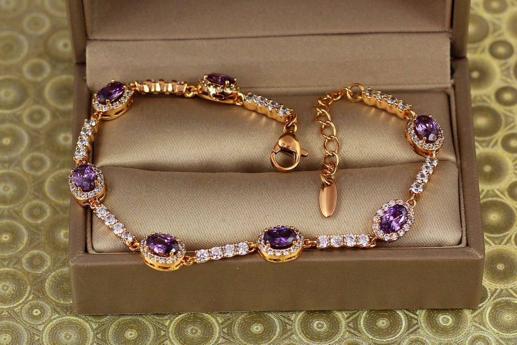 Браслет Xuping Jewelry Малинки с фиолетовыми камнями на дорожке 17,5 см х 7 мм Золотистый (2313044231)