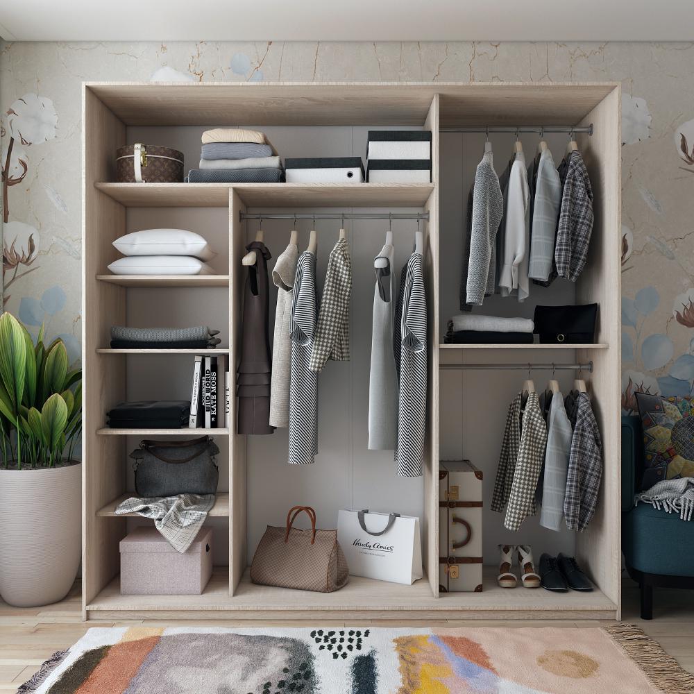 Шкаф-купе трехдверный Doros Сити Лайт 2 2еркала 225х60х225 см Дуб сонома - фото 7 Шкаф-купе трехдверный Doros Сити Лайт 2 2еркала 225х60х225 см Дуб сонома - фото 7