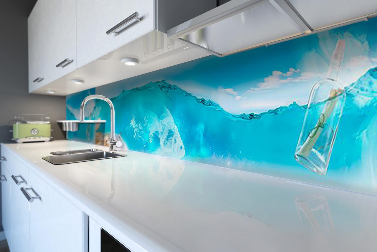 Кухонный фартук Волна из самоклеющейся виниловой пленки 60х250 см Голубой Кухонный фартук Волна из самоклеющейся виниловой пленки 60х250 см Голубой