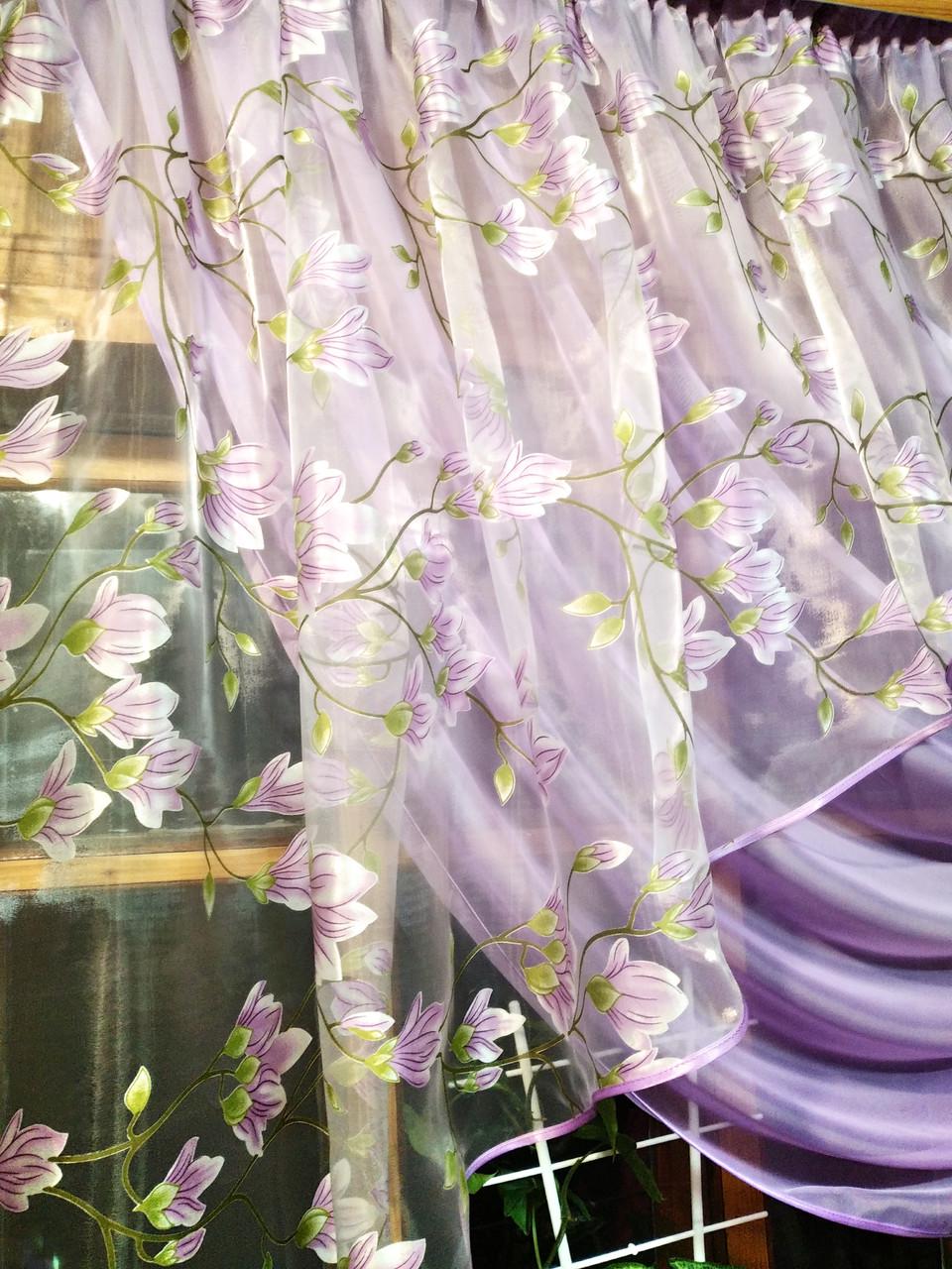 Фіранка коротка готова Камелія бузок гілочка права - фото 4