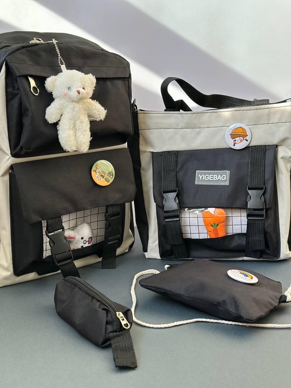 Комплект школьный рюкзак/сумка/клатч/брелок/карман с игрушками Черный (27795689) - фото 4