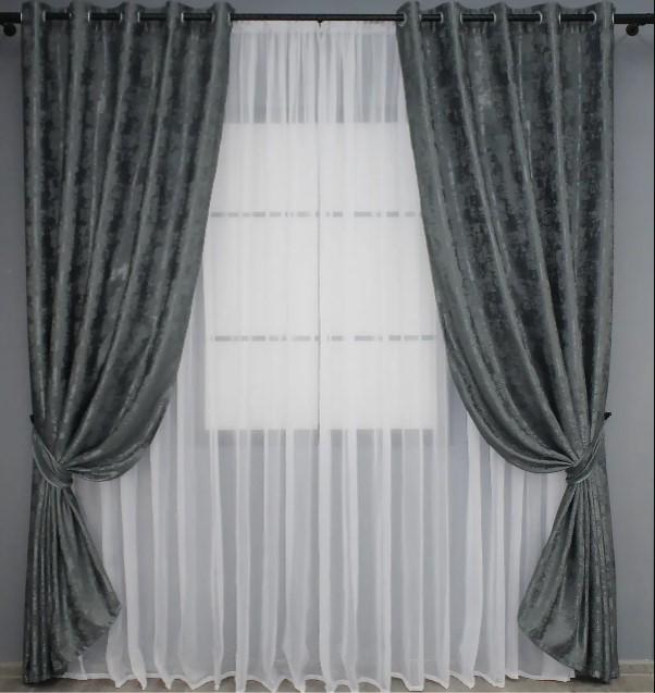 Комплект штор на люверсах SULTAN XO жаккард 1,5х2,5 м 2 шт. Графітовий (1123ш) - фото 1