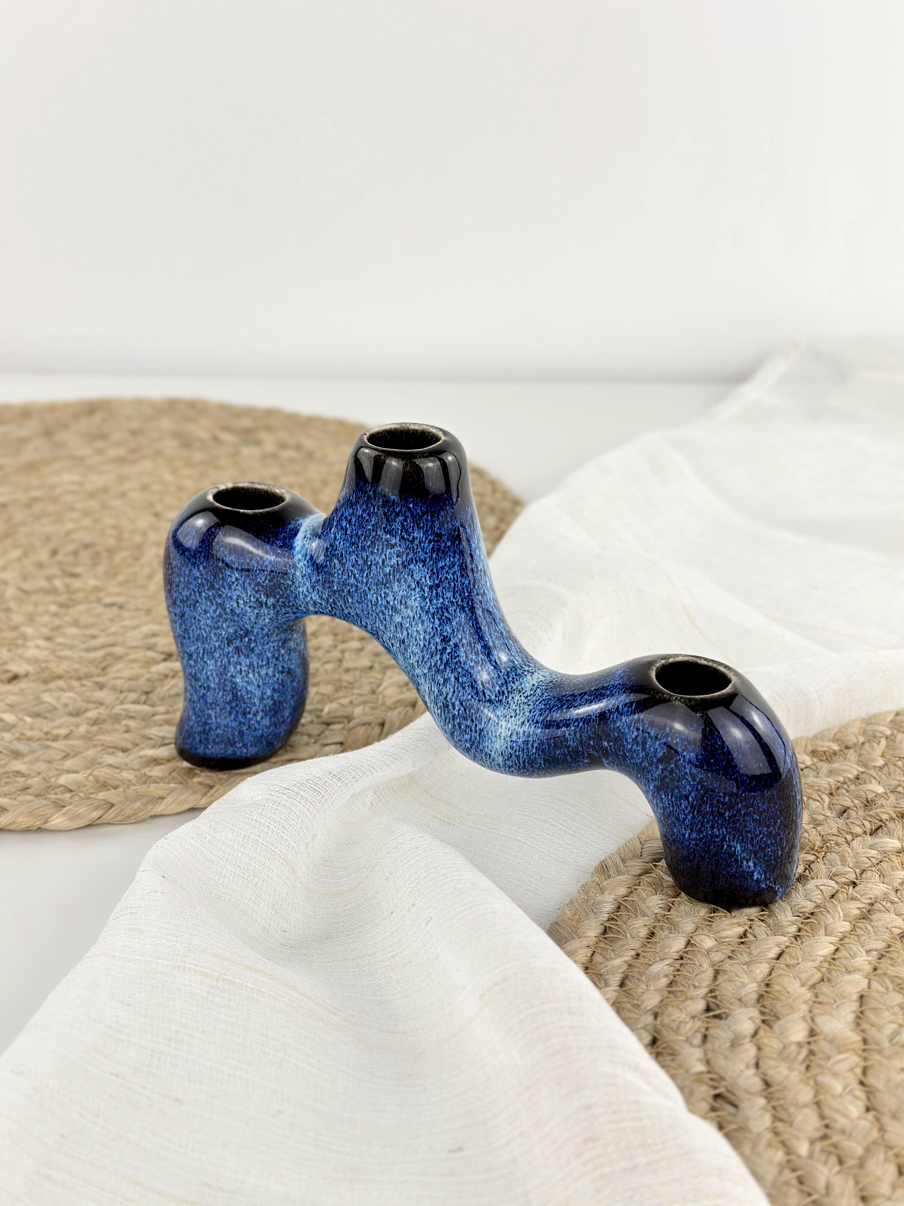 Трисвечник-волна для дома глиняный Гражда 12 см Синий (17000-6)