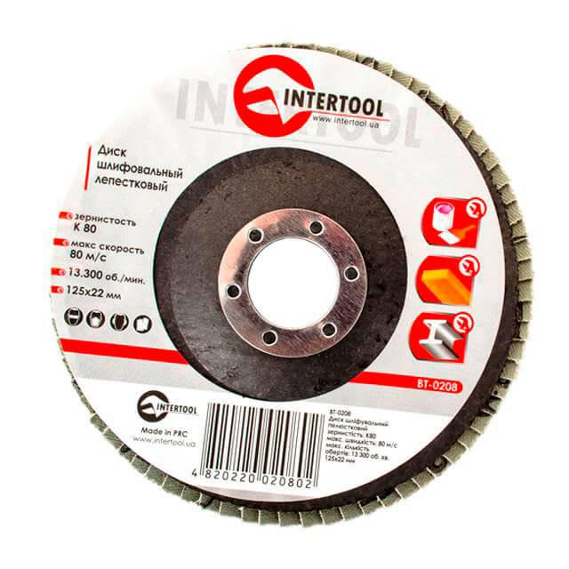 Диск шлифовальный лепестковый Intertool BT-0208 125x22 мм зерно K80 (9757467)