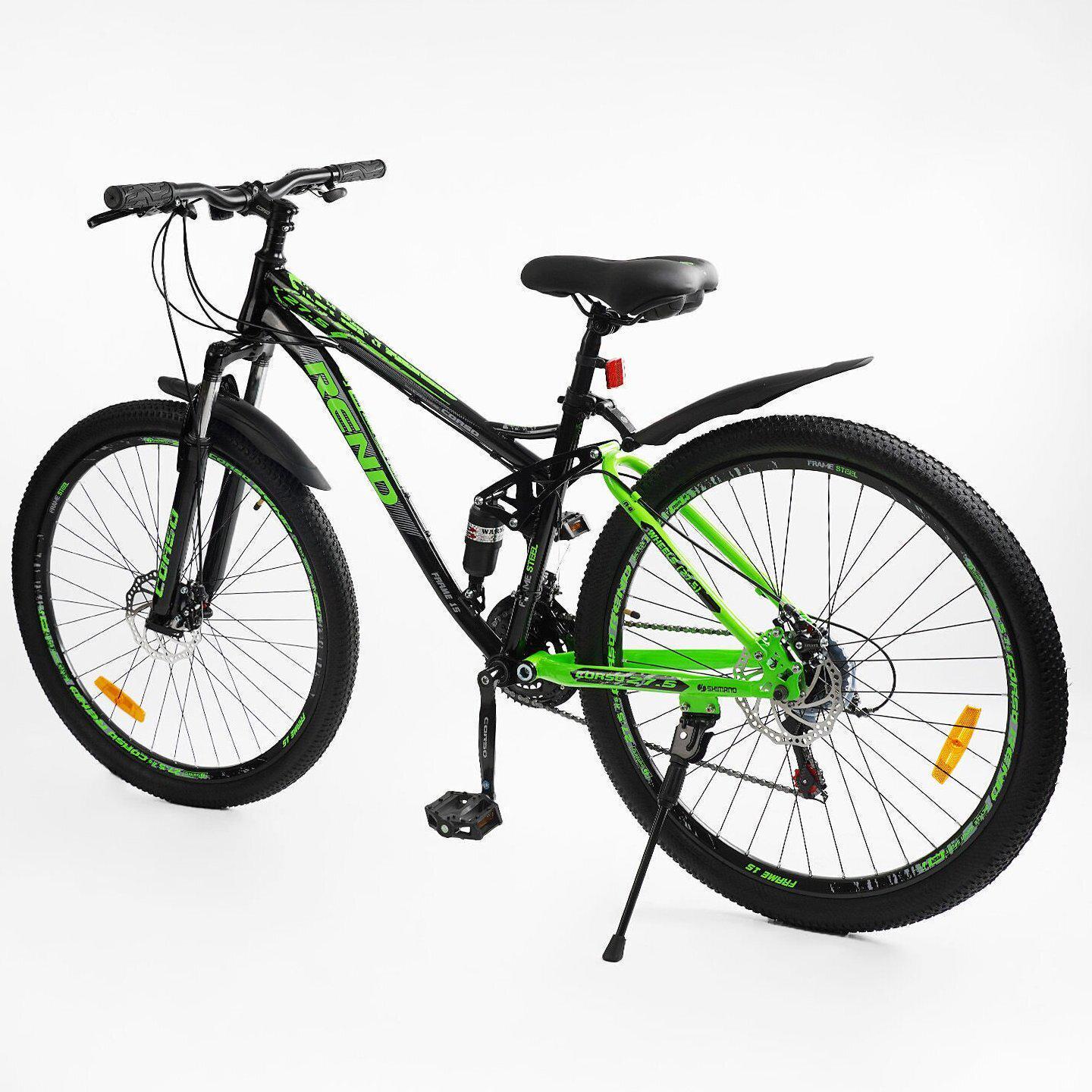 Велосипед горный двухподвесный Corso Rend 27,5" рама 15" Черно-зеленый - фото 3 Велосипед горный двухподвесный Corso Rend 27,5" рама 15" Черно-зеленый - фото 3