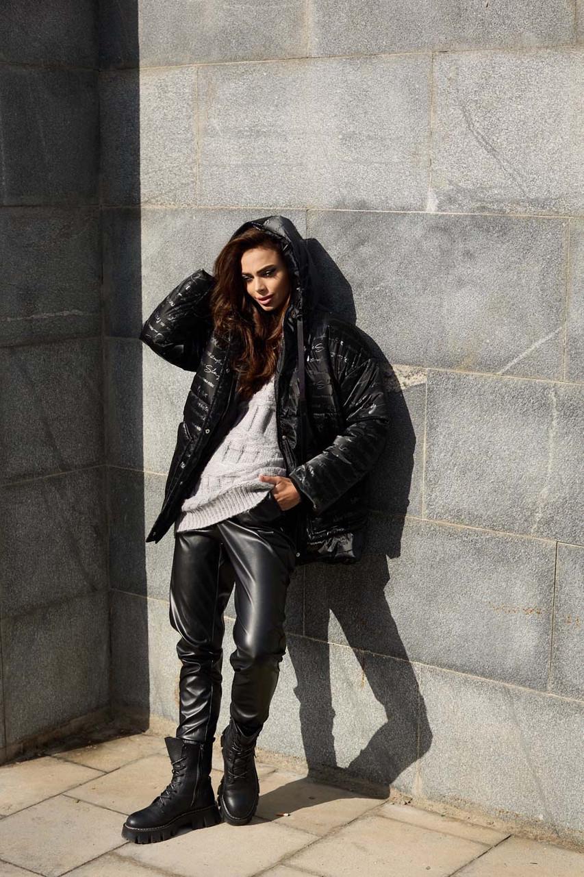 Куртка зимняя принт Буквы L-XL Черный (2761147260) - фото 6