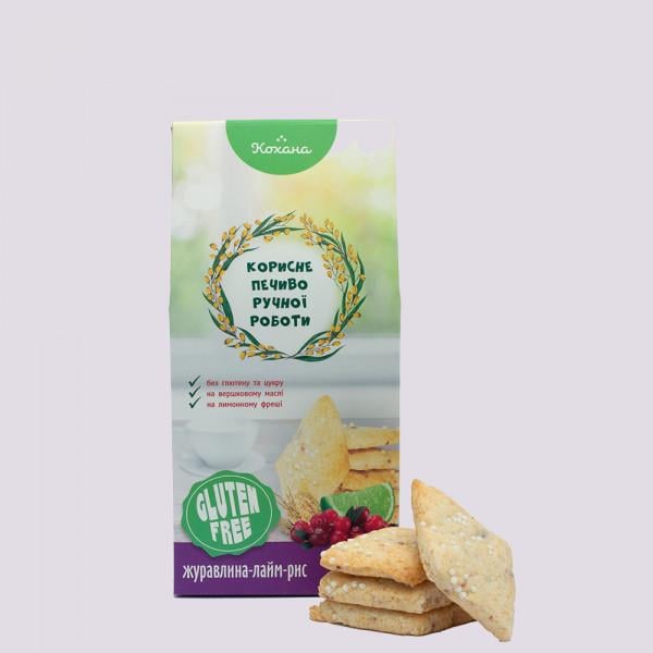 Печиво натуральне рисове Кохана Лайм-журавлина без цукру та глютену 170 г - фото 1