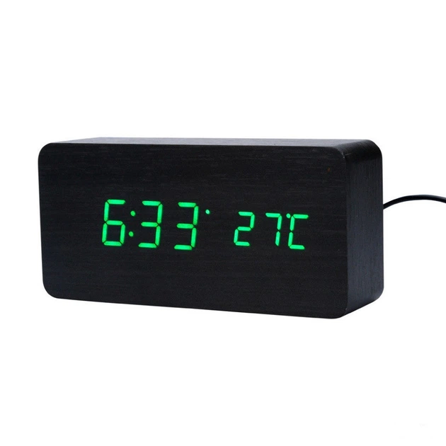 Часы VST-862 электронные LED WOOD CLOCK Черные (GR-05488)
