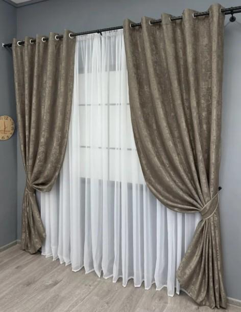 Штори на люверсах Sultan XO жакард 1,5х2,5 м 2 шт. Какао (1486ш 37-0251) - фото 3 Штори на люверсах Sultan XO жакард 1,5х2,5 м 2 шт. Какао (1486ш 37-0251) - фото 3