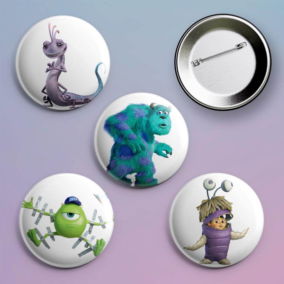 Значки на рюкзак с принтом Monsters Inc 4 шт.
