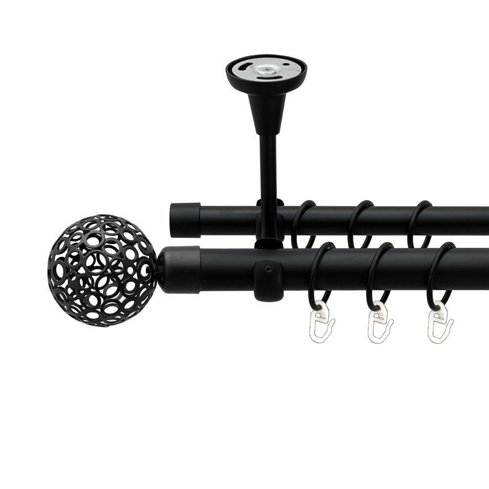 Карниз Orvit Савона металевий дворядний відкритий до стелі гладка труба кільце металеве 25/19 мм 200 см Чорний Оксамит (00-00020909)