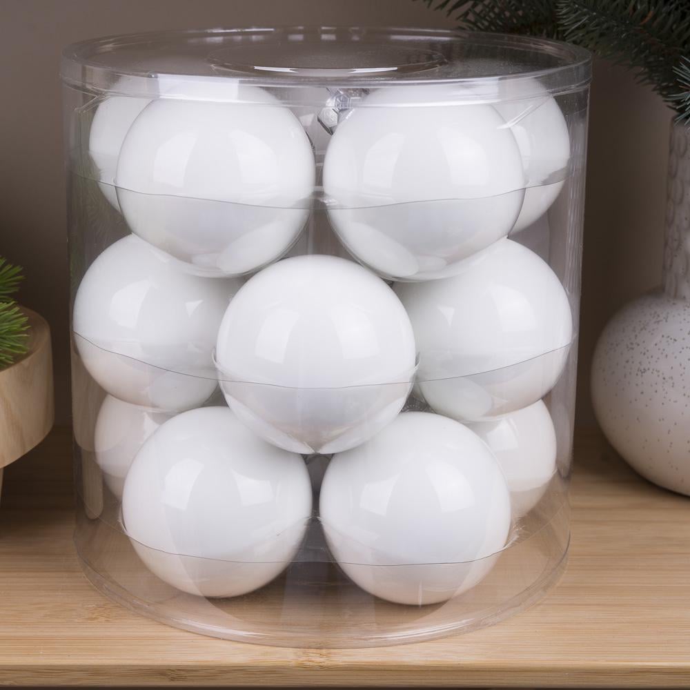 Кулі новорічні із скла 8 см 15 шт. Білий опал (4271-20)
