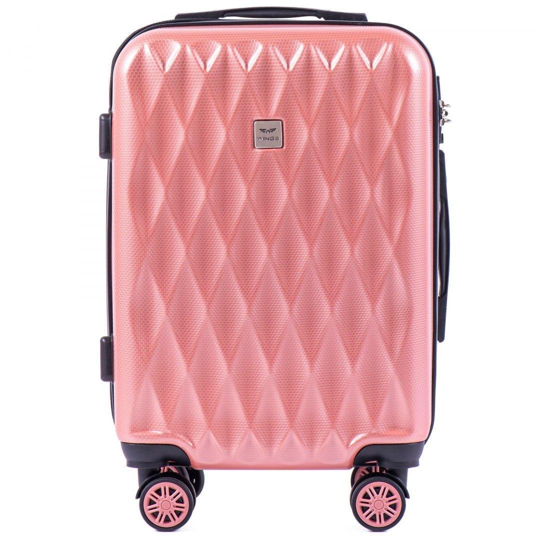 Чемодан Wings PC190 малый под ручную кладь из поликарбоната на 4 сдвоенных колесах 35 л Розовый