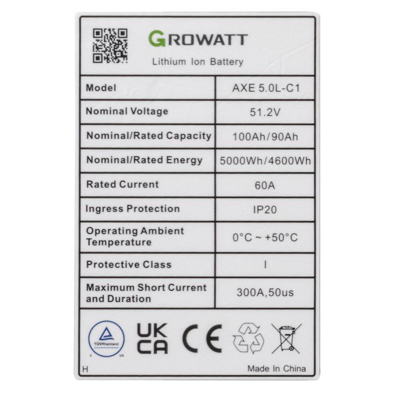 Аккумулятор Growatt AXE 5.0L-C1 51,2 В 5 кВт/ч - фото 3