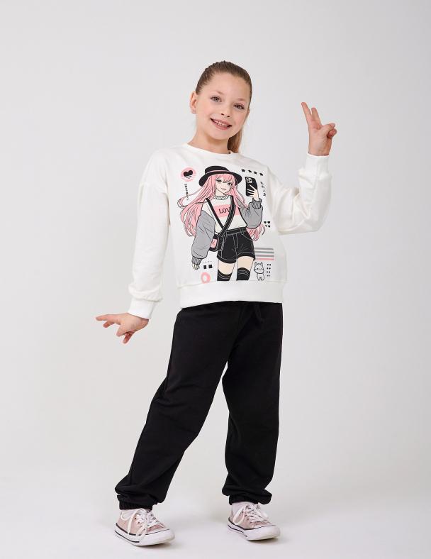 Світшот для дівчинки Smil Стрейчовий футер 2-х нитка 128 см Молочний (116712-1)