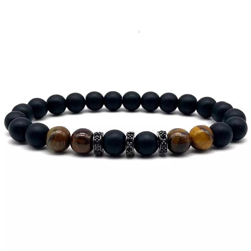 Браслет із шунгіту та тигрового ока з дисками р. 15 Чорний/Коричневий
 (80054)