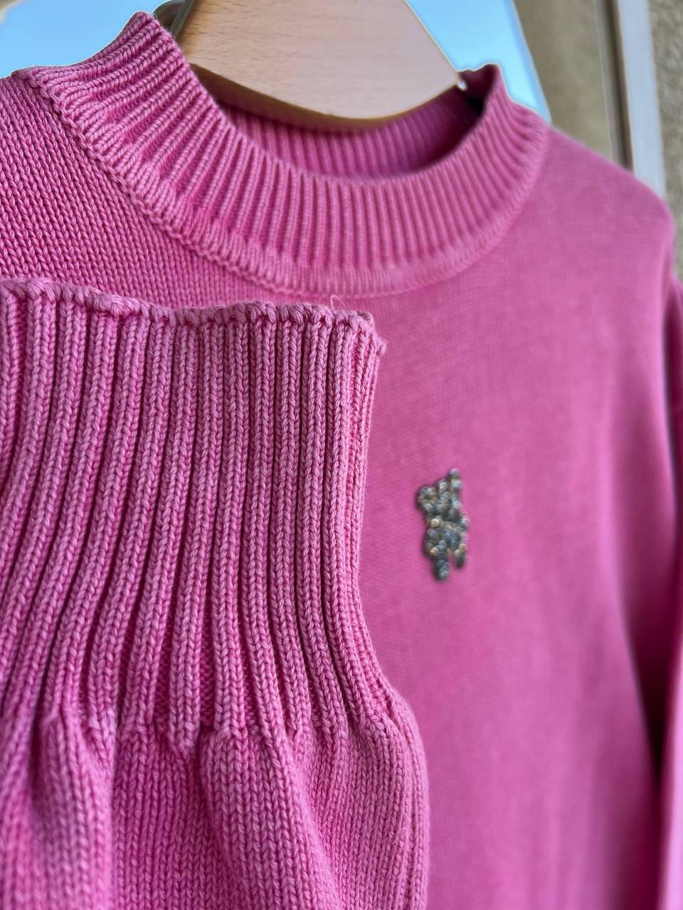 Светр жіночий A-N 870 варений ведмедик камінчики середня довжина оверсайз р. 44-48 Рожевий (3121) - фото 5 Светр жіночий A-N 870 варений ведмедик камінчики середня довжина оверсайз р. 44-48 Рожевий (3121) - фото 5