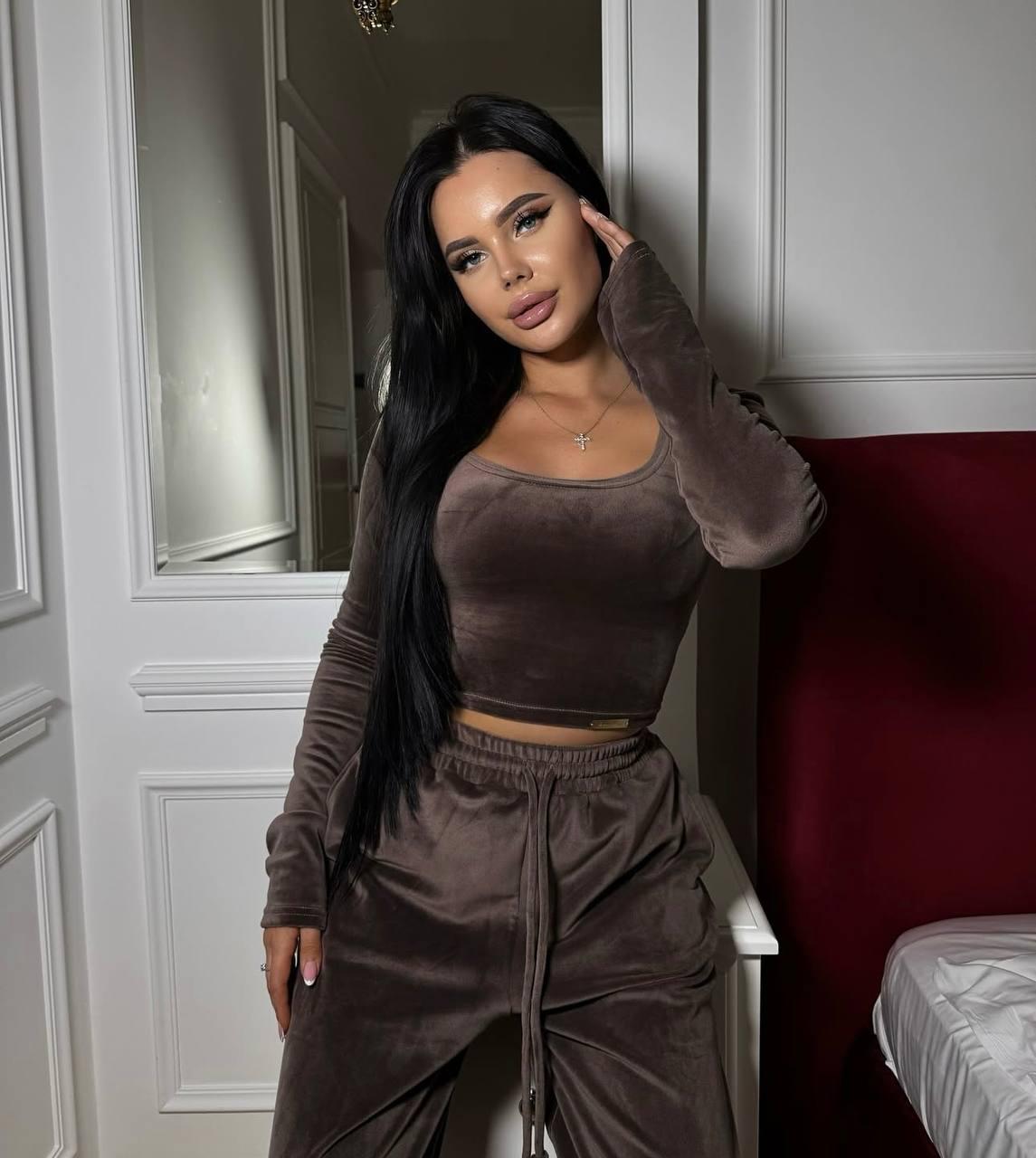 Костюм велюровый с широкими штанами р. 42-44 Шоколадный (Мод 1120.2)