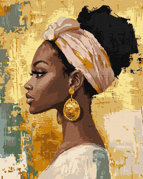 Картина за номерами Ideyka Красуня із золотими сережками з фарбами металік extra 40x50 см (Id-KHO8686)