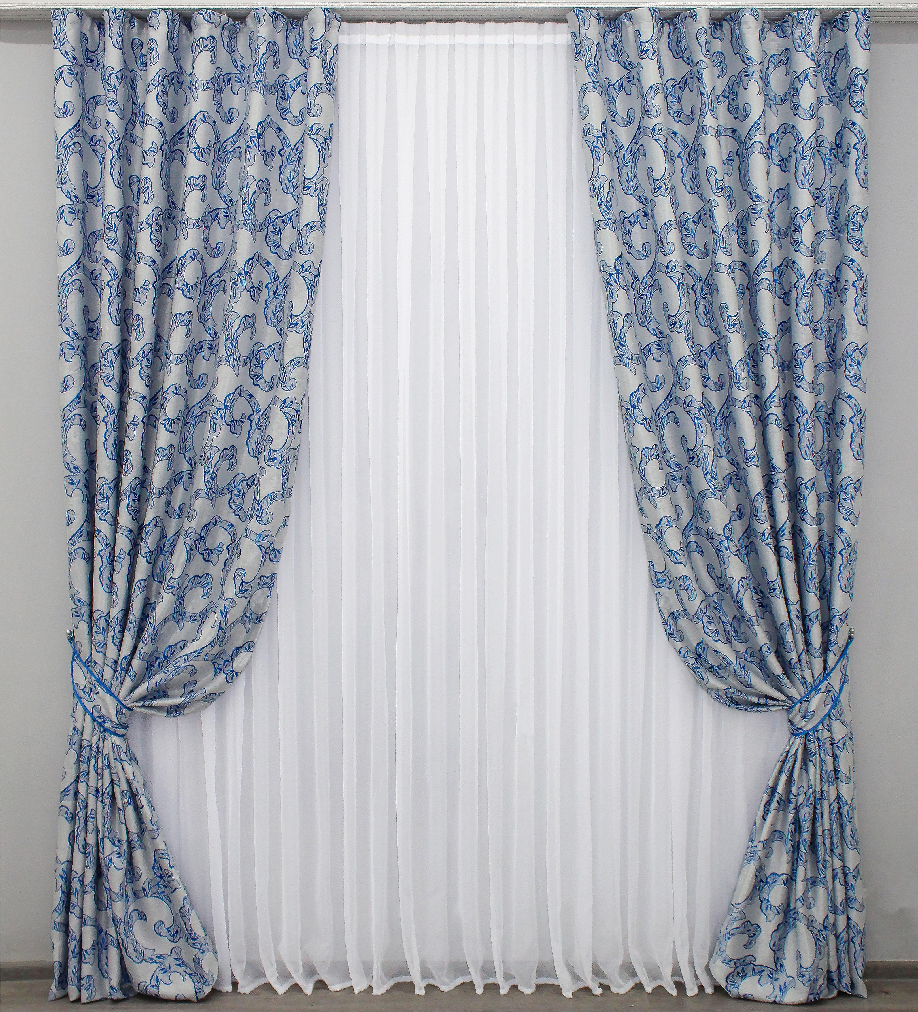 Комплект штор VR-Textil № 766ш 100х280 см 2 шт. Серый/Синий (31-394)