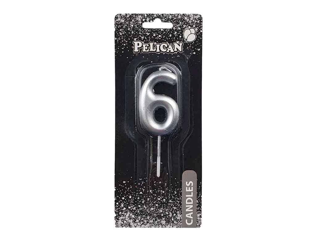 Свеча для торта Pelican 6 4,5 см Серебристый (864526)