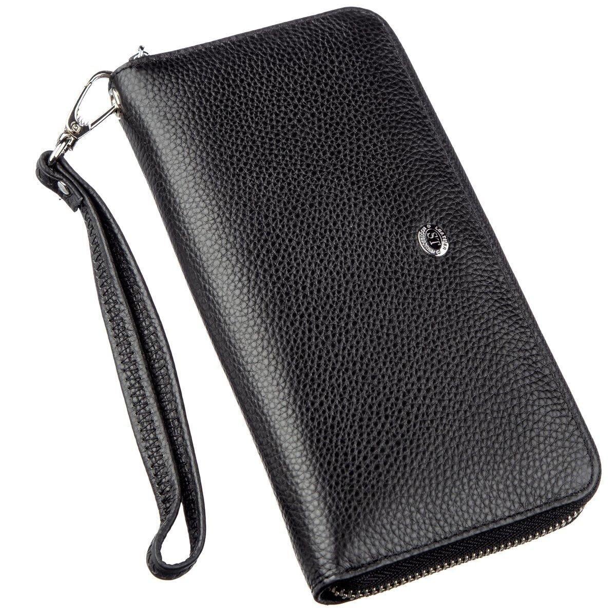 Кошелек-клатч ST Leather 18852 на молнии с ремешком на запястье из натуральной кожи Черный (168-136-18852)