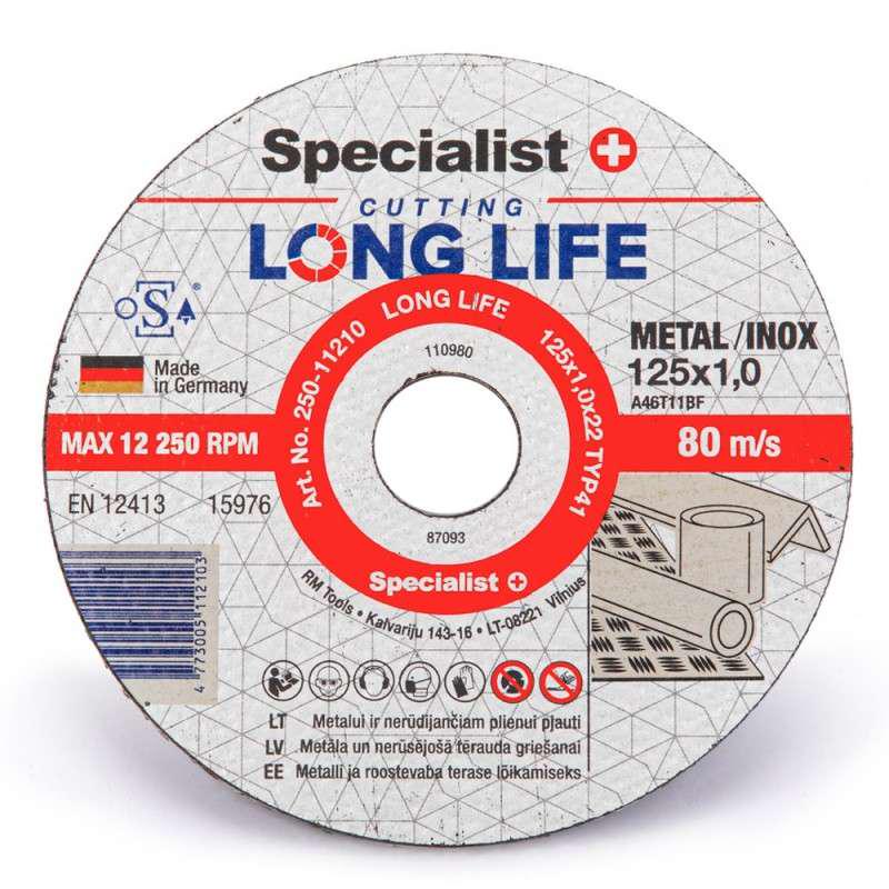 Диск абразивный отрезной по металлу/нержавеющей стали Specialist+ Long Life 125x1x22 мм (250-11210)