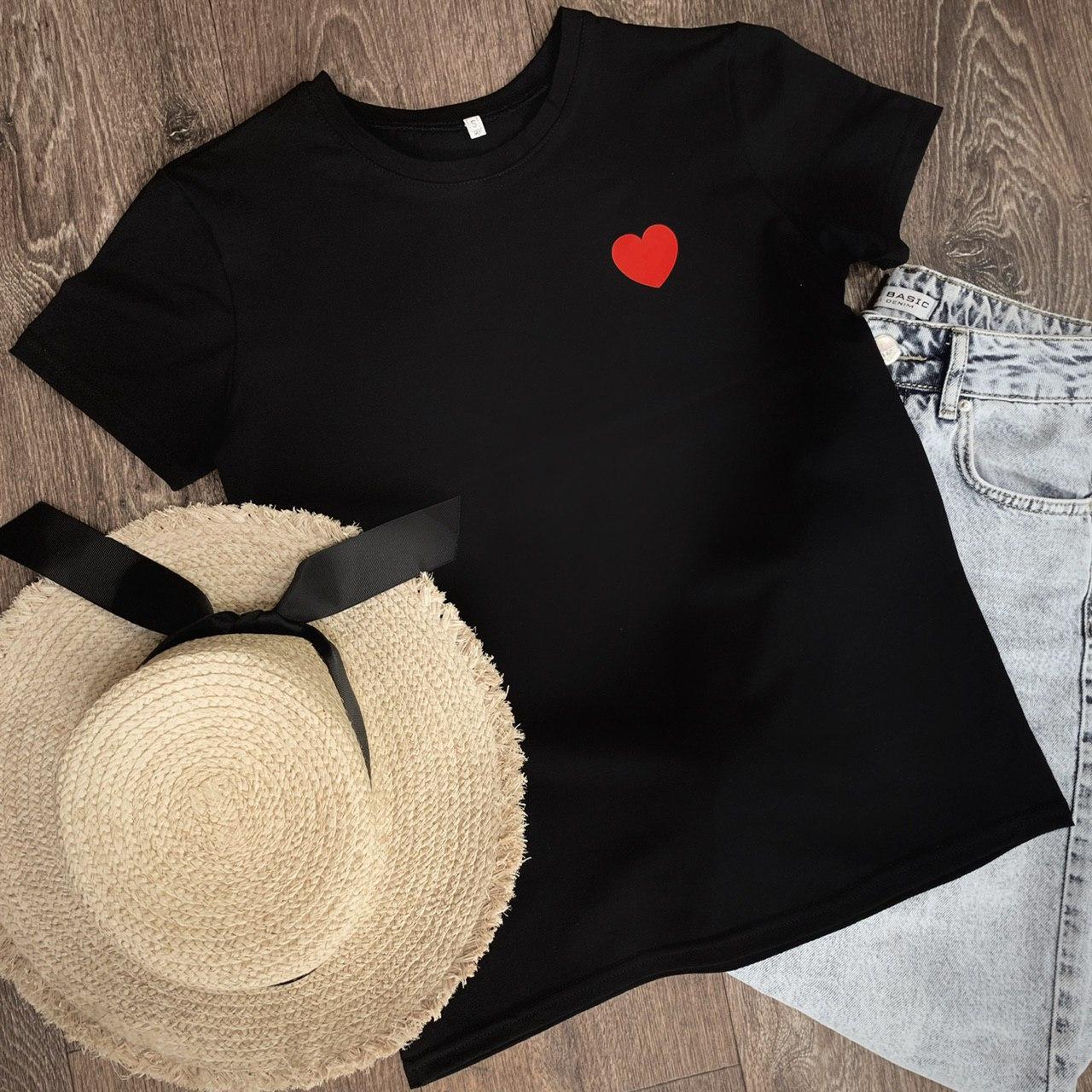 Женская футболка Сердце хлопок M Черный