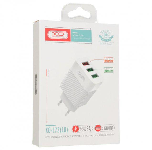 Блок живлення XO L-72 3 USB Quick Charge 3.0 Білий (3014935ER) - фото 3