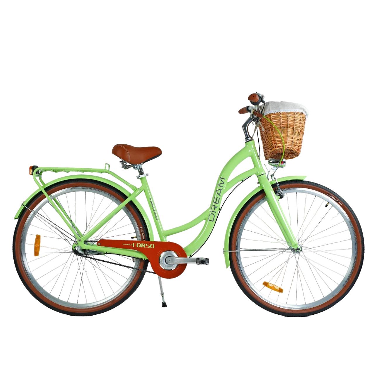 Велосипед городской Corso Dream 28" 3 скорости алюминиевая рама 18" корзина/фара Green (154844)