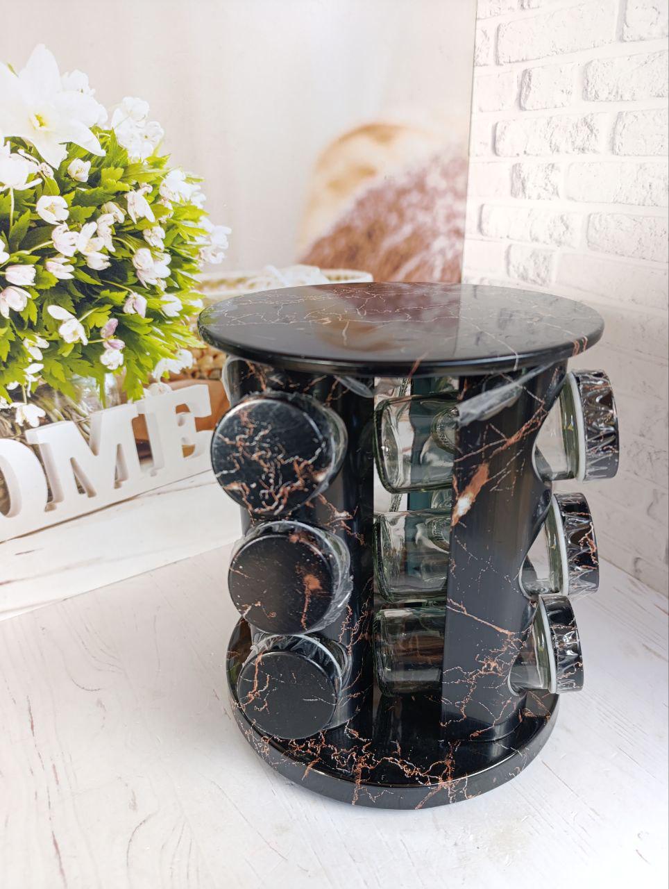 Набір для спецій A-Plus 3184 на металевій підставці 13 предметів Чорний мармур (30078735)