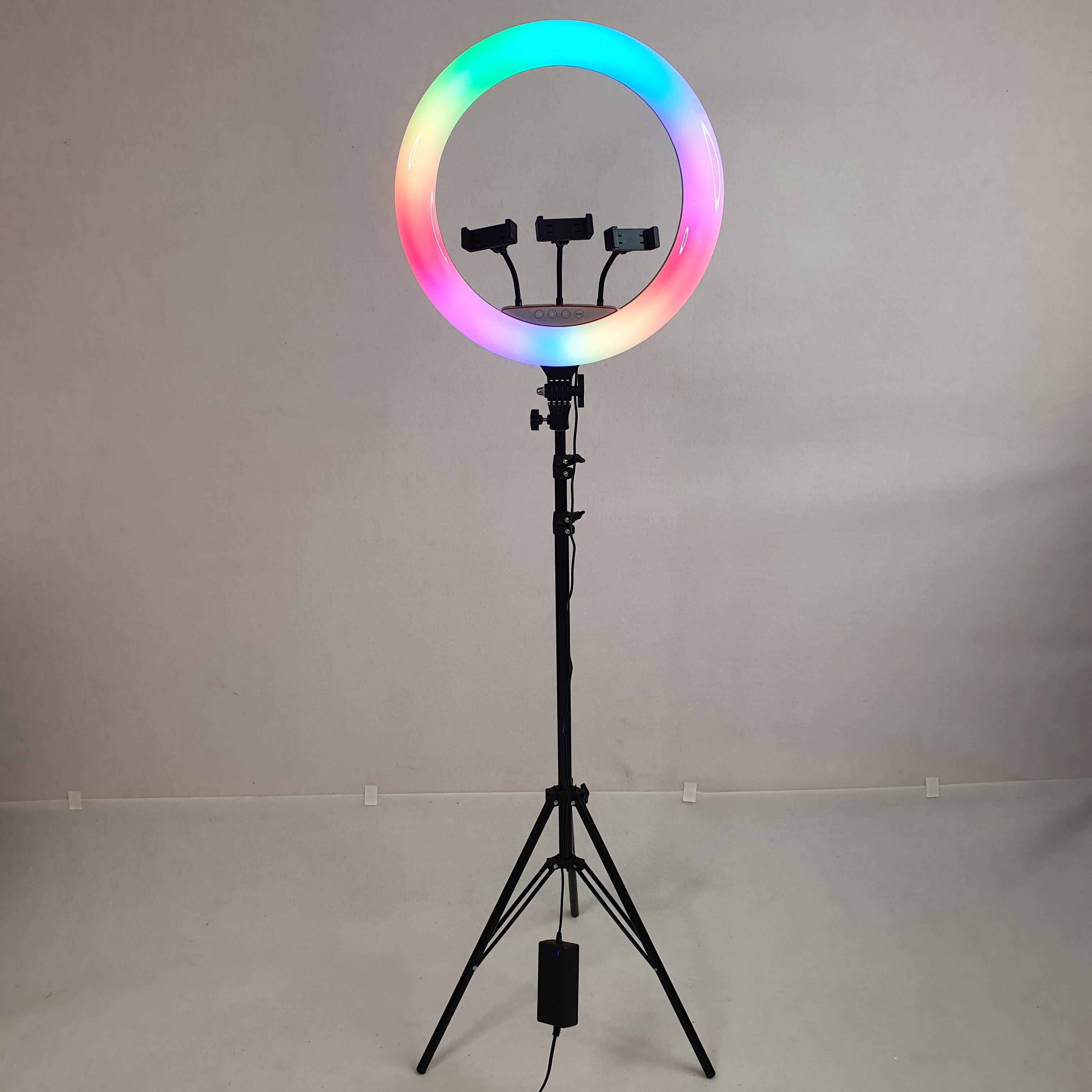 Лампа кільцева Soft Ring Light RGB LED для селфі з тримачем на 3 телефони зі штативом 45 см (MJ-45T) - фото 2