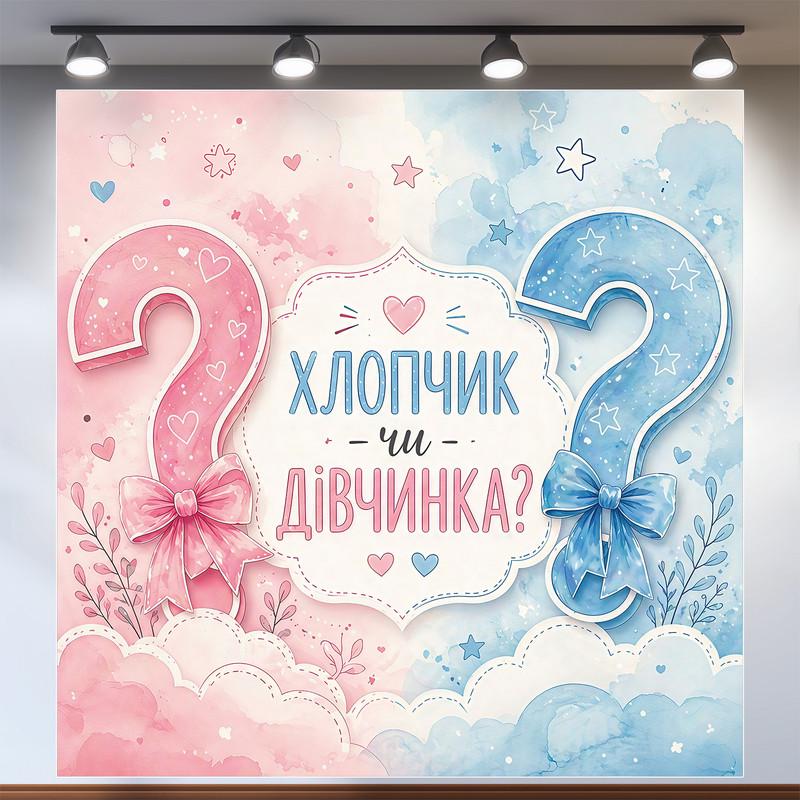 Плакат на Гендер пати Мальчик или Девочка с большими знаками вопроса 200x200см, №48518