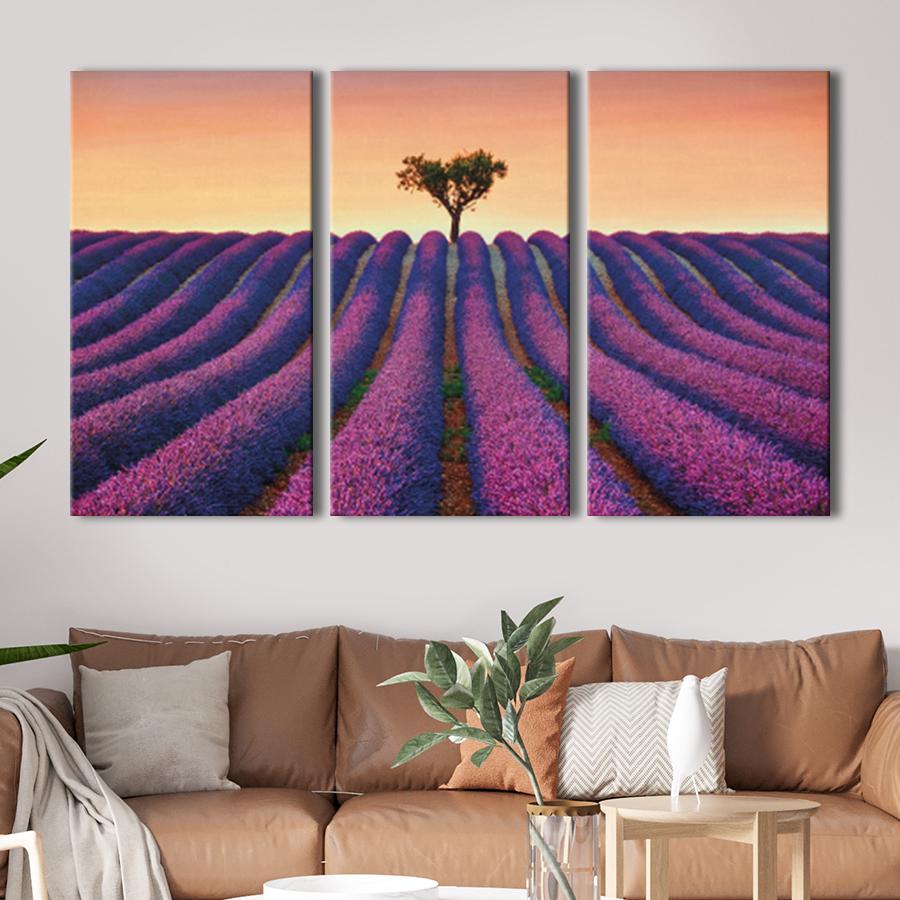 Модульная картина на холсте триптих Лавандовое поле 156x100 см (MK311623)