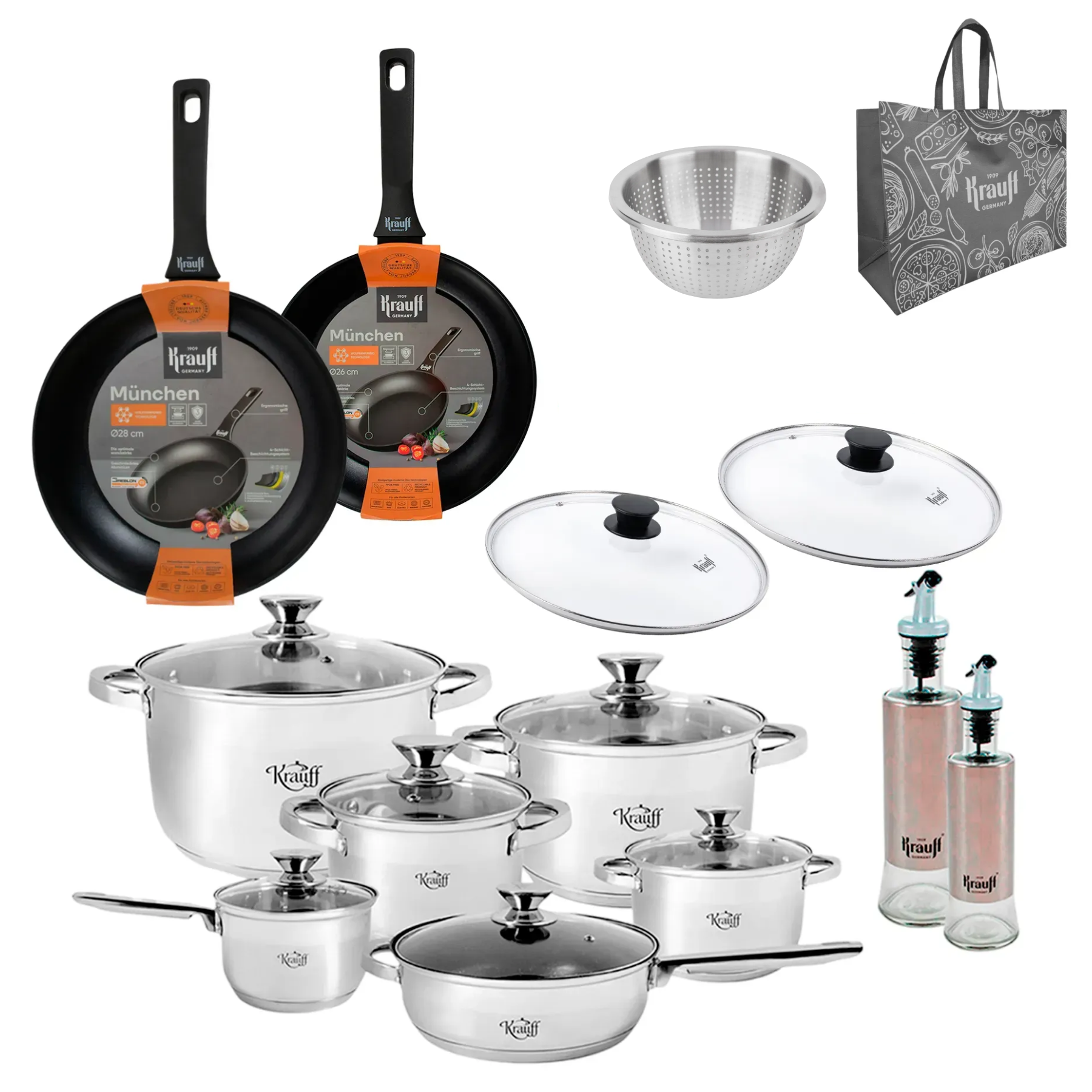 Набір посуду з каструль та сковорідок Krauff Натхнення щодня з кухонним приладдям (55-333-656)