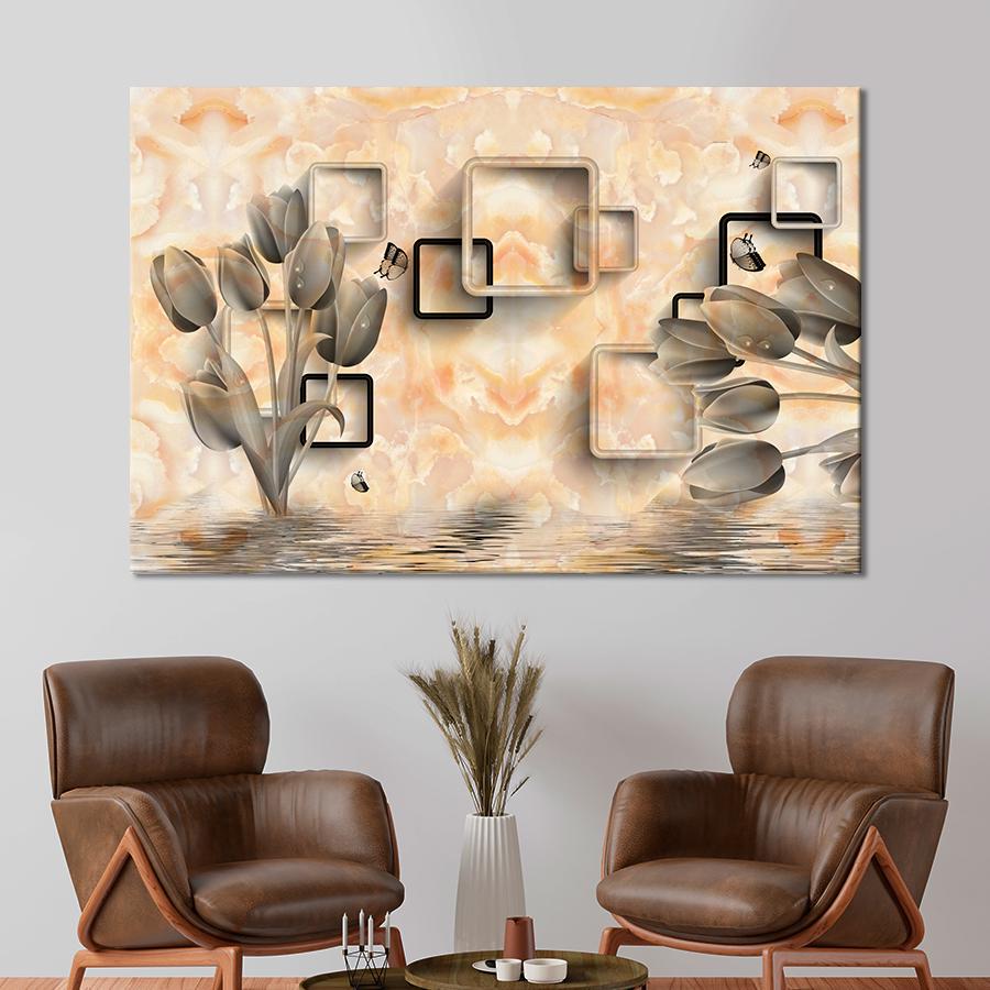 Картина на холсте Серые тюльпаны и абстрактные квадраты 80x54 см (V339-1_L)