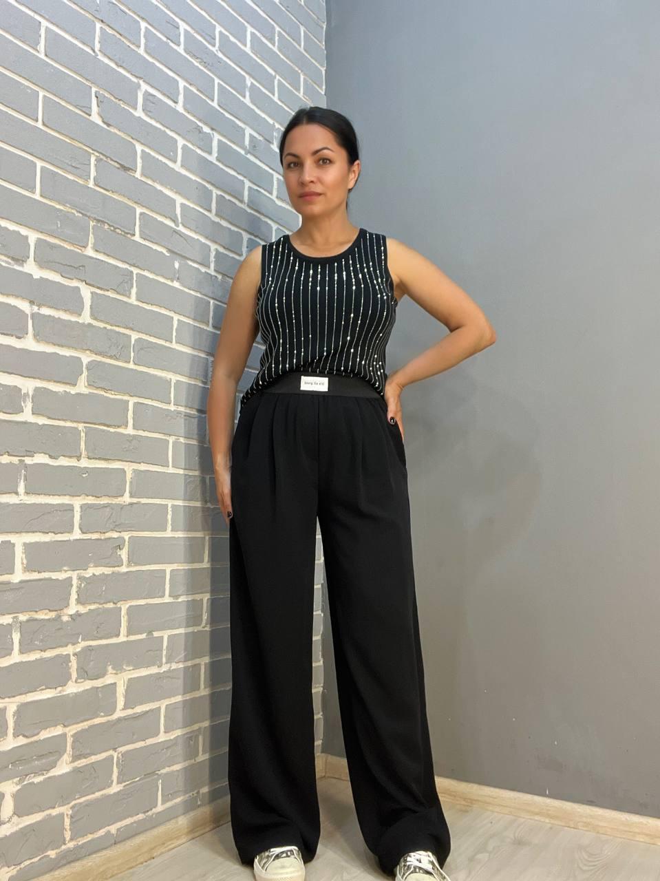 Брюки женские CLEW 0702 широкие прямые палаццо талия на резинке M Черный (2390) - фото 5 Брюки женские CLEW 0702 широкие прямые палаццо талия на резинке M Черный (2390) - фото 5