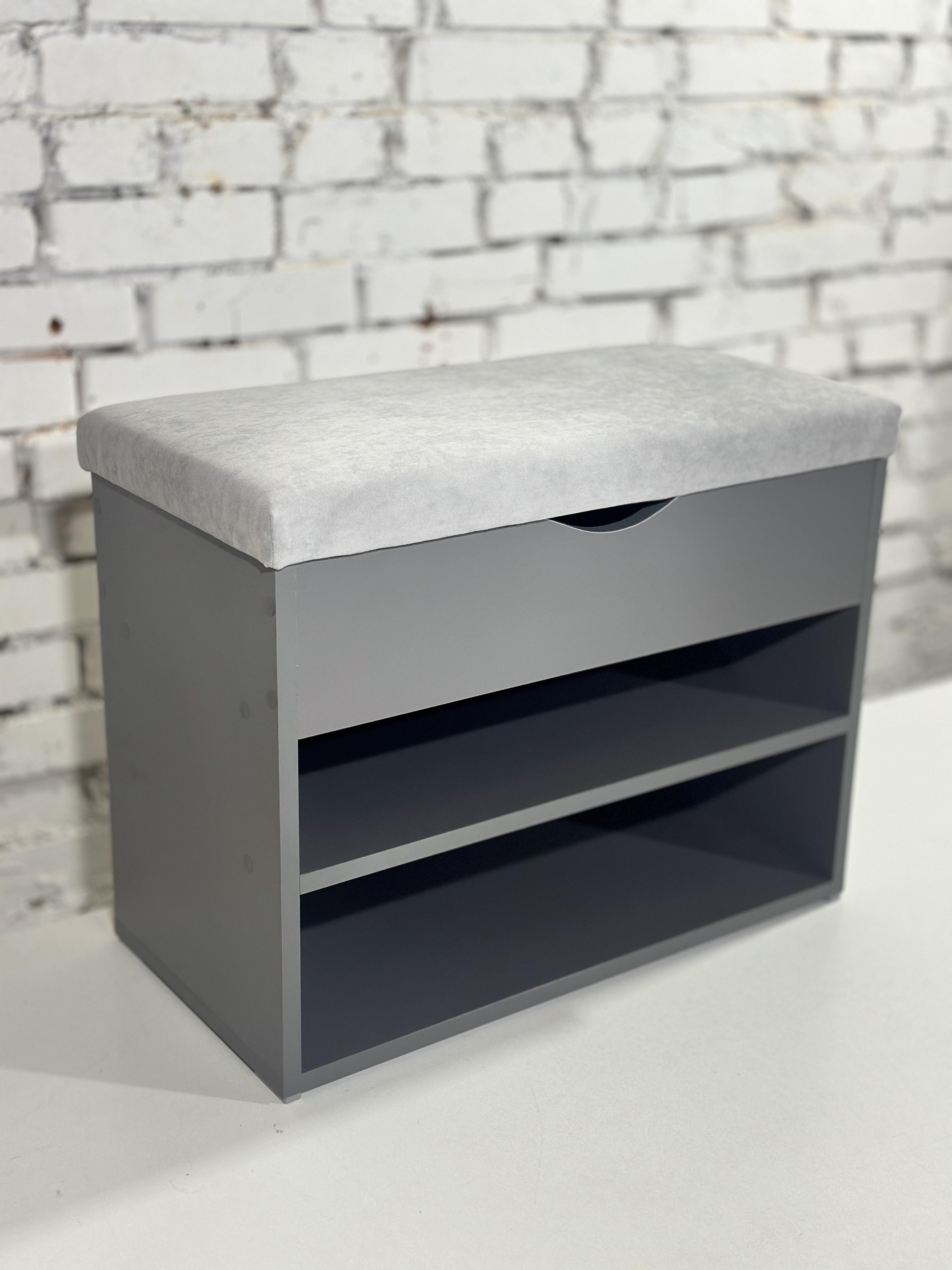 Тумба для взуття ДСП/тканина 30х60х45 см Графітовий/Світло-сірий - фото 1 Тумба для взуття ДСП/тканина 30х60х45 см Графітовий/Світло-сірий - фото 1