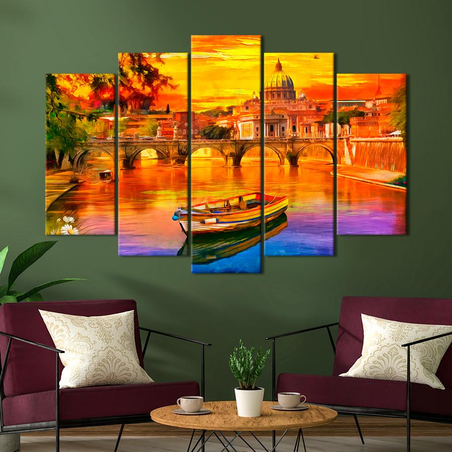 Картина на полотні Барвисте місто на річці в Італії 137x85 см (V276-5_L)