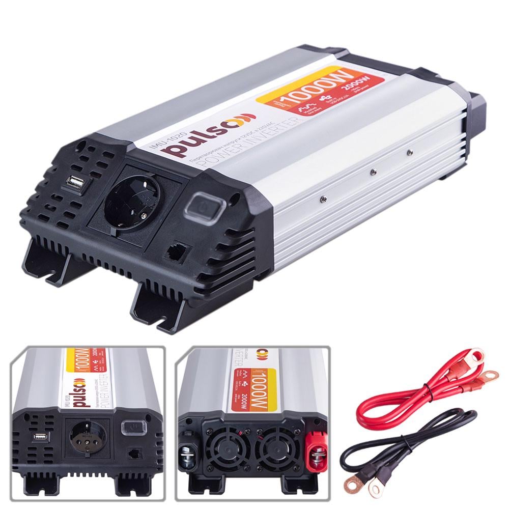Автомобільний інвертор PULSO IMU-1020 12V-220V/1000W/USB-5VDC2.0A модифікований синус/клеми (IMU-1020) - фото 2