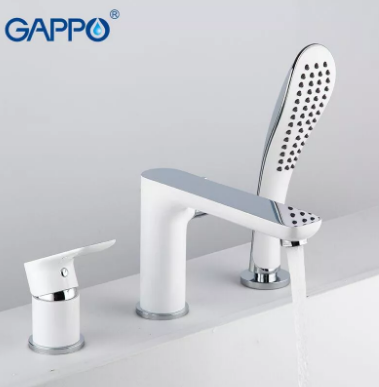 Змішувач на борт ванни Gappo G1148 врізний 3 елементи Білий/Хром - фото 3