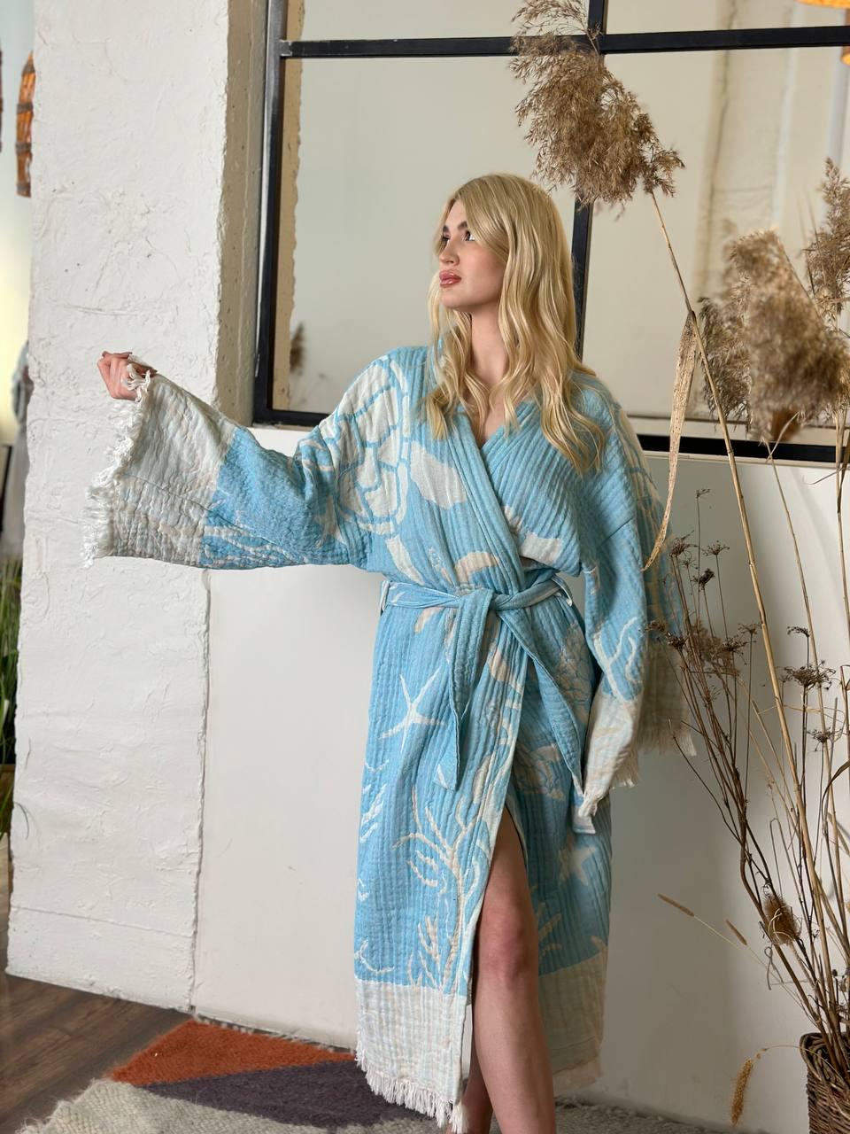 Халат-кимоно женский one size Морской - фото 3 Халат-кимоно женский one size Морской - фото 3