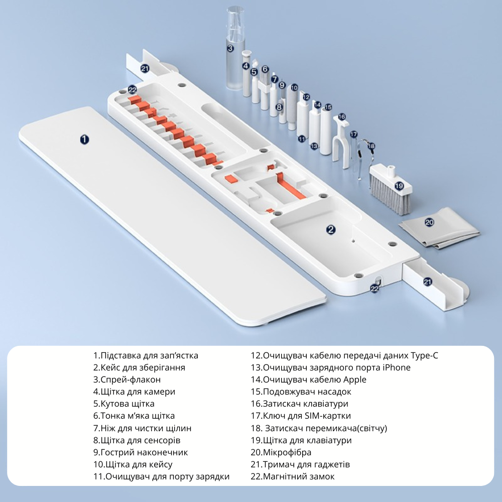 Набор для чистки гаджетов и подставка для клавиатуры 22в1 щетки для чистки клавиатуры и электроники - фото 9 Набор для чистки гаджетов и подставка для клавиатуры 22в1 щетки для чистки клавиатуры и электроники - фото 9