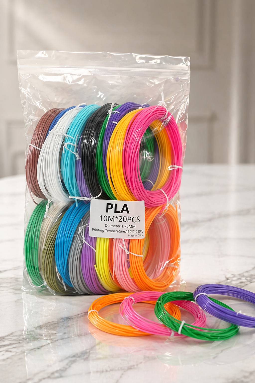 Набор пластика PLA для 3D-ручки 1,75 мм 20×10 м 20 шт. Разноцветный (7578)