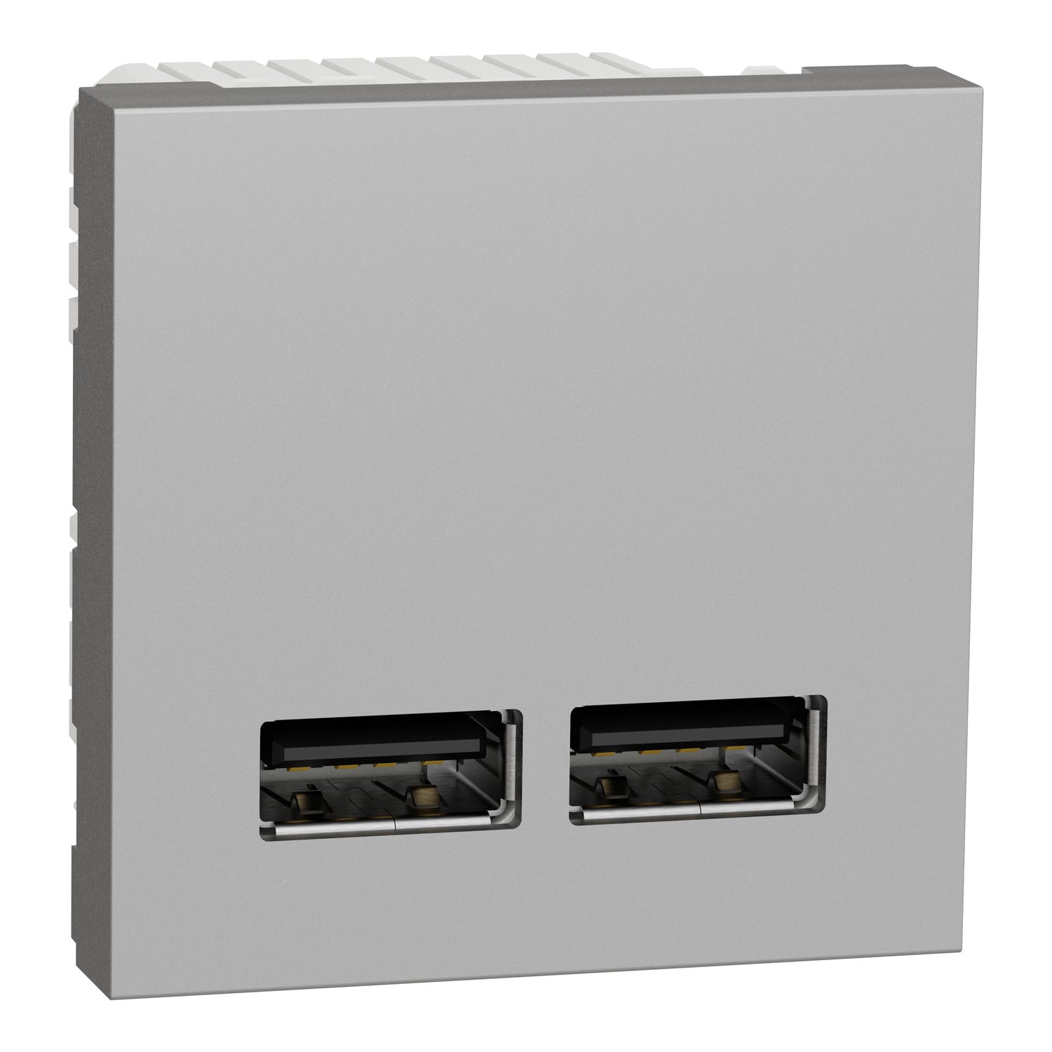 Розетка подвійна Schneider Electric Unica New USB 2,1А 2 модулі Алюміній (NU341830)
