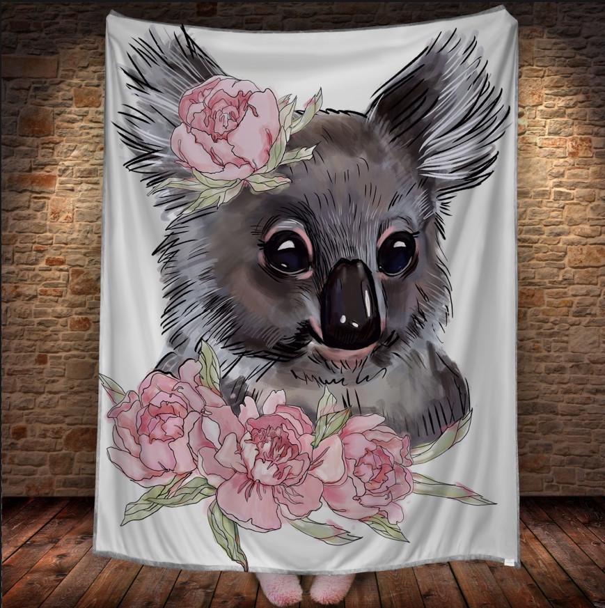 Плед с 3D принтом Коала с цветами акварель 150х200 см (epi_1727)